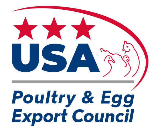 Logo of USA Poultry & Egg Export Council with three stars and outline of poultry next to the text.