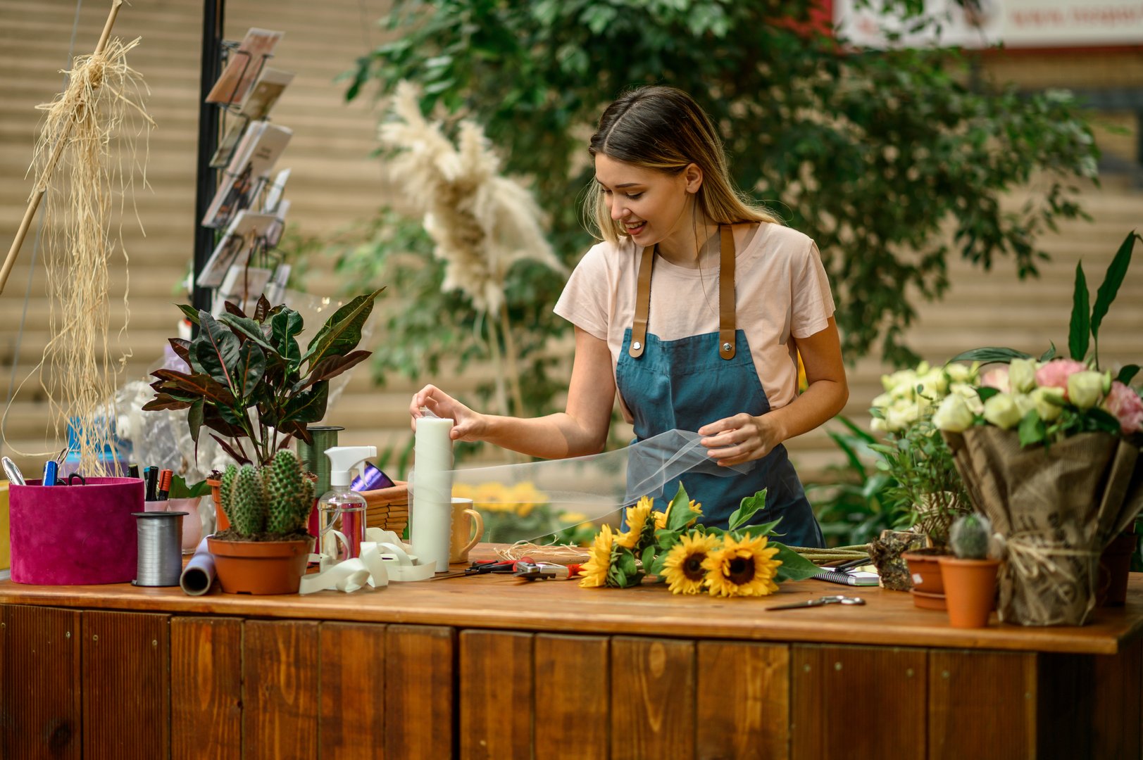 Sophisticated indoor flower shop with elegant floral design studio