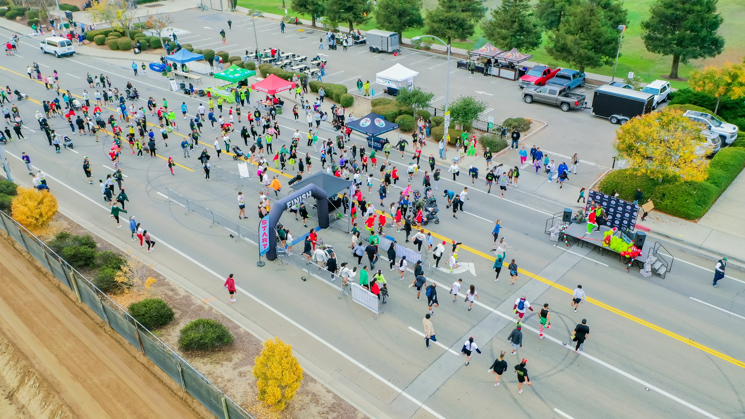 Aerial view of Grinchmas 5K runners on the course