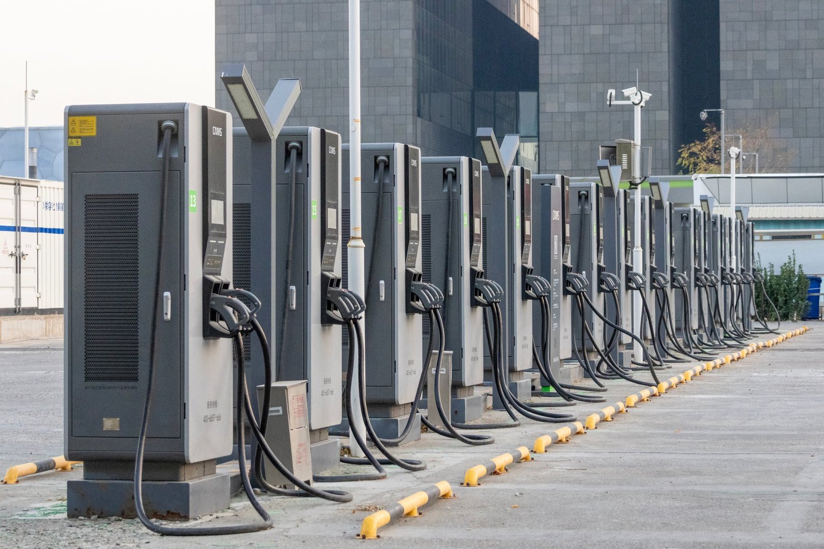 Beijing, China- 6 Nov 2024: View of the EV charging stations in Beijing. EV charging stations support the city shift towards sustainable electric transportation.