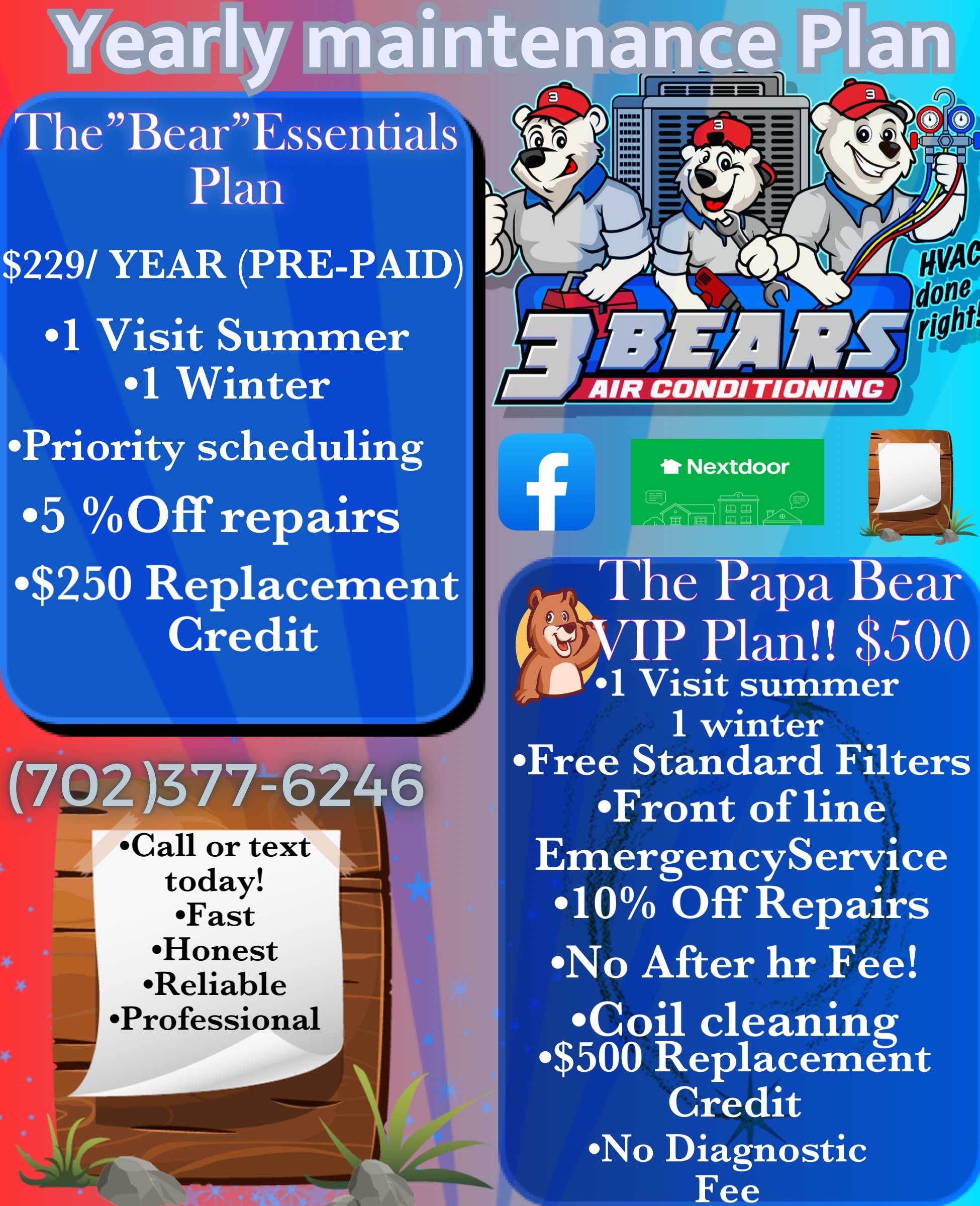 3 Bears Air Conditioning Maintenance Plans