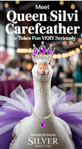 Silvie the Silver Home Care mascot goose