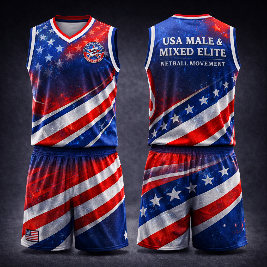 Official USA Men's Elite Netball Male Jersey Shorts Set