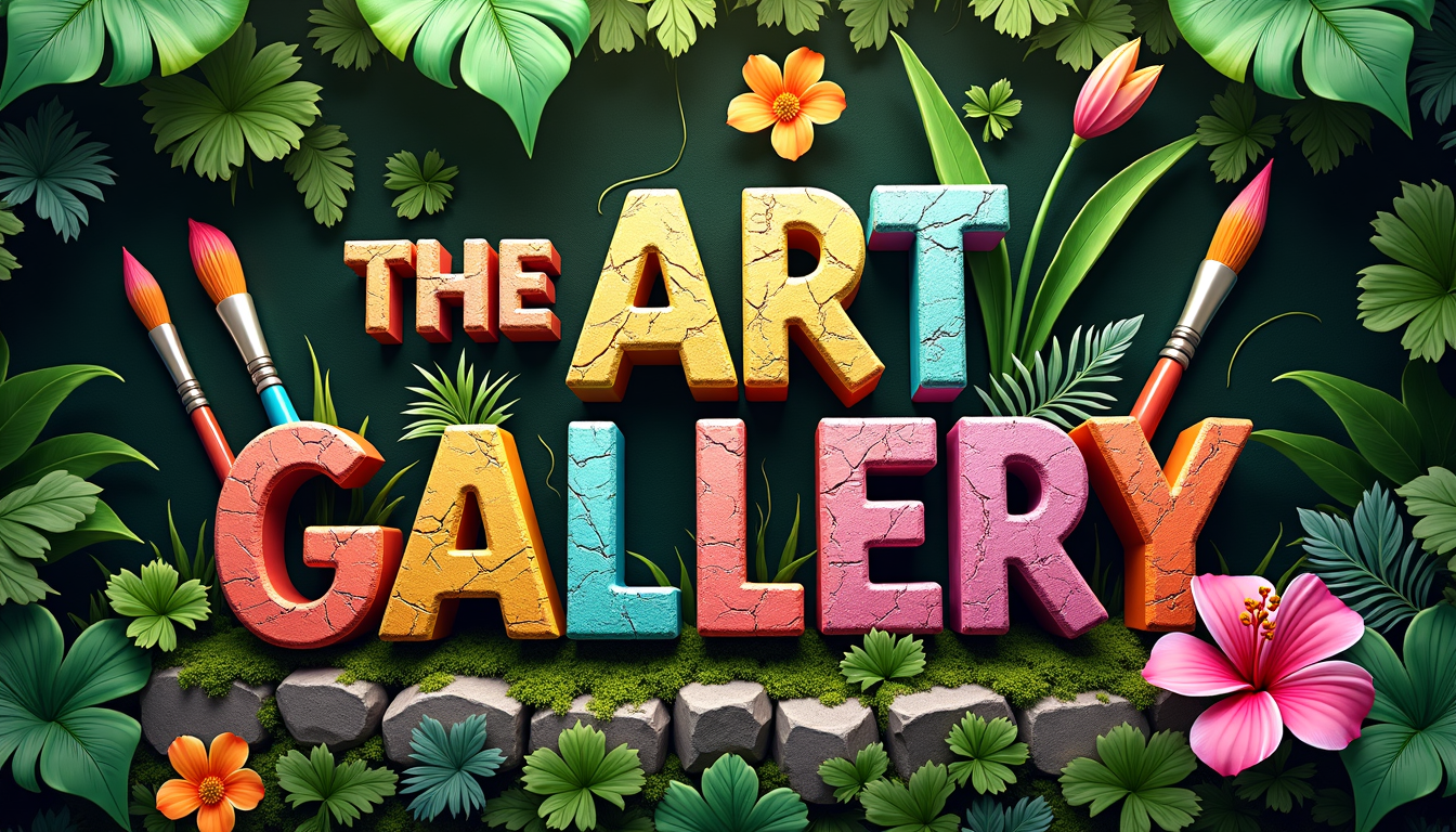 Colorful 3D text Meet the Dinos surrounded by flowers, leaves, and paintbrushes on a textured green background.