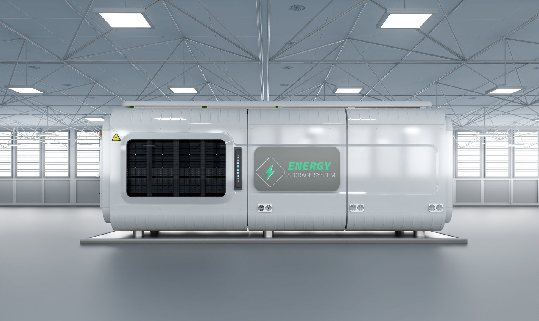 3d rendering energy storage system or battery container unit in factory