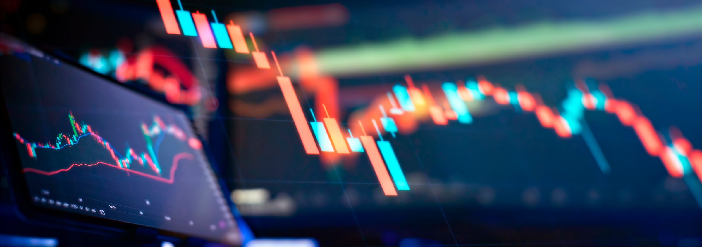 Stock market or forex trading graph and candlestick chart suitable for financial investment concept. Economy trends background for