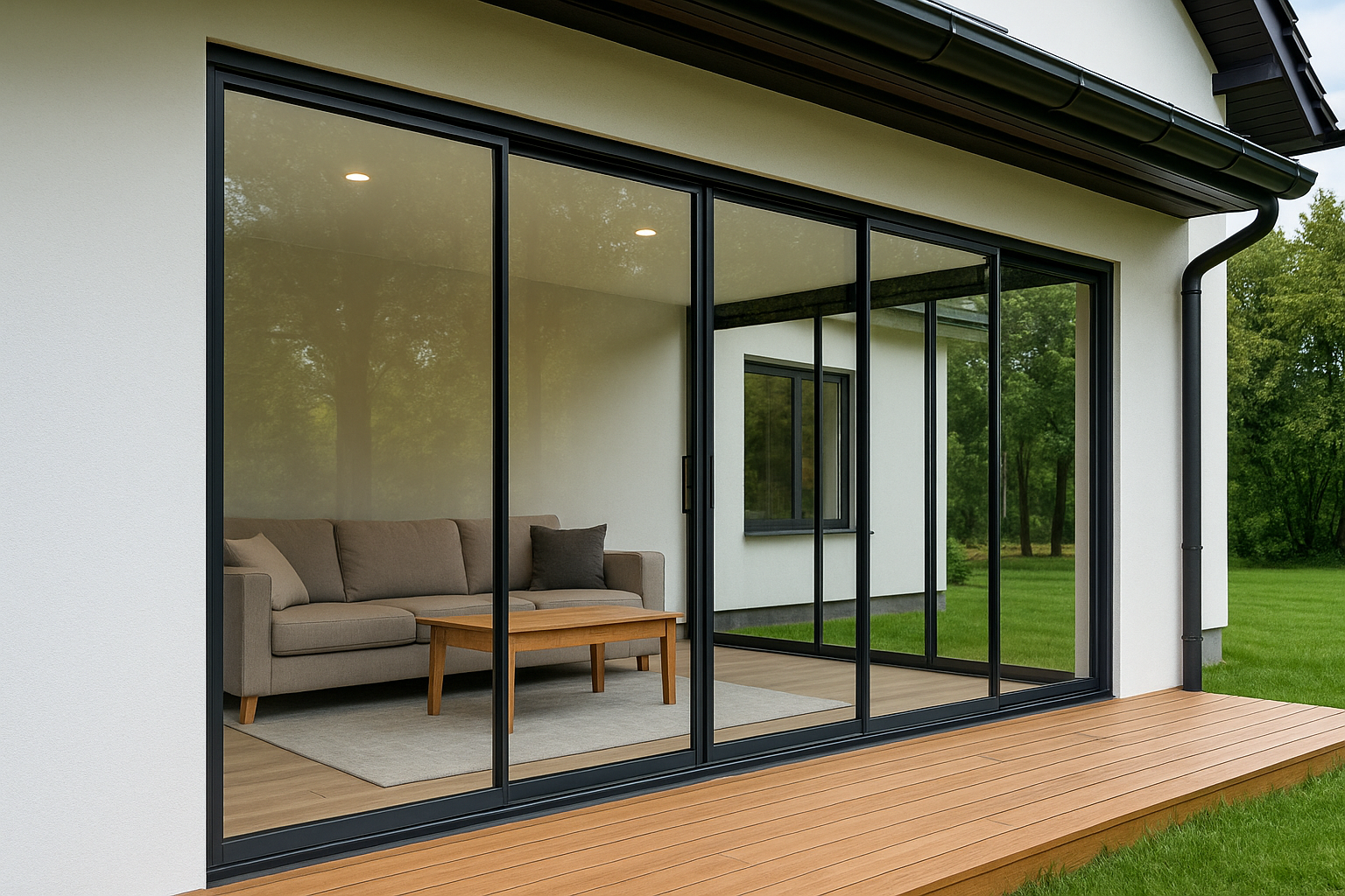 Moderne glazen schuifwand voor veranda met helder glas en aluminium frame - Glas040