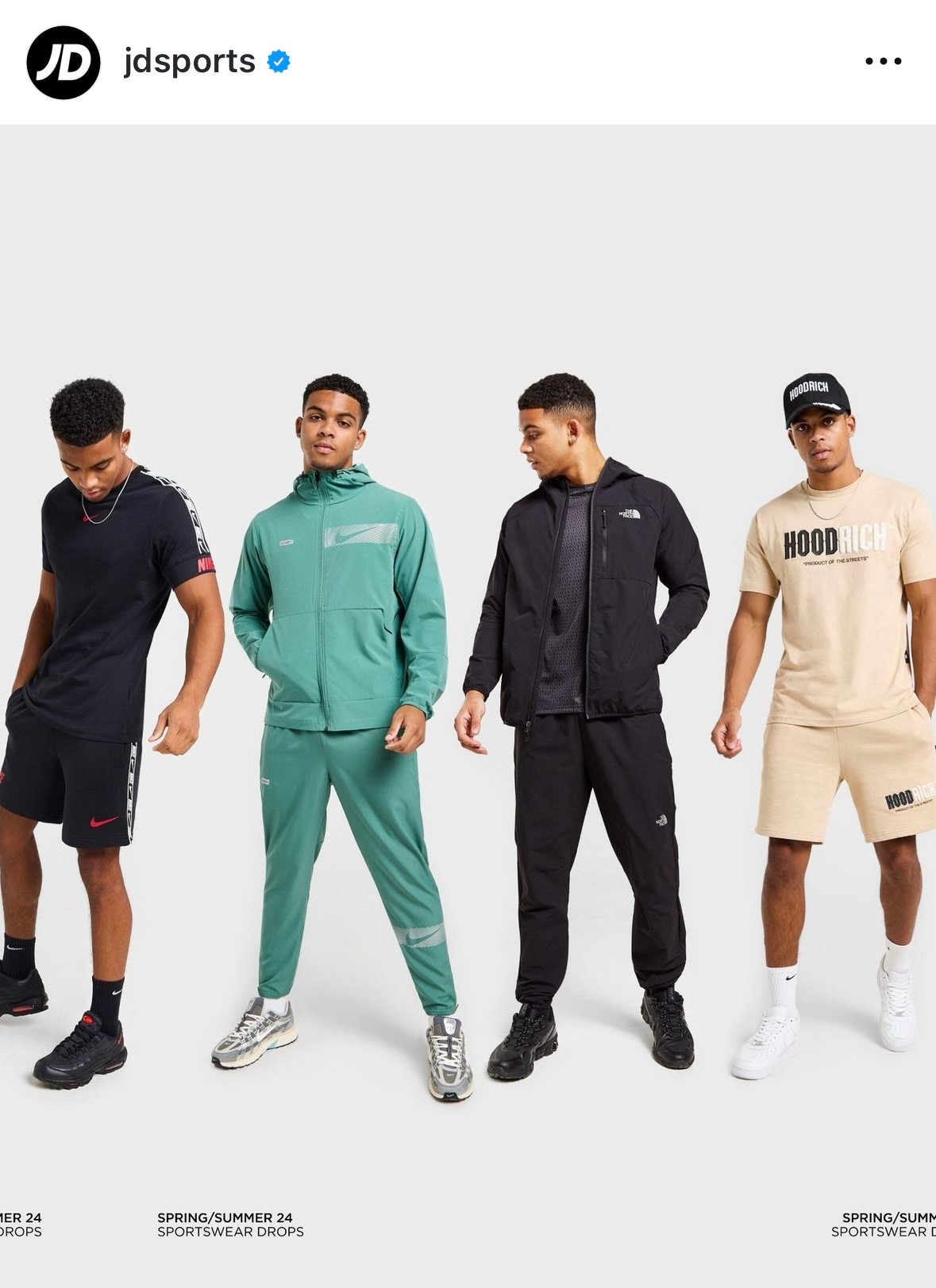 Fashion model featured in JD Sports Instagram slideshow lifestyle campaign