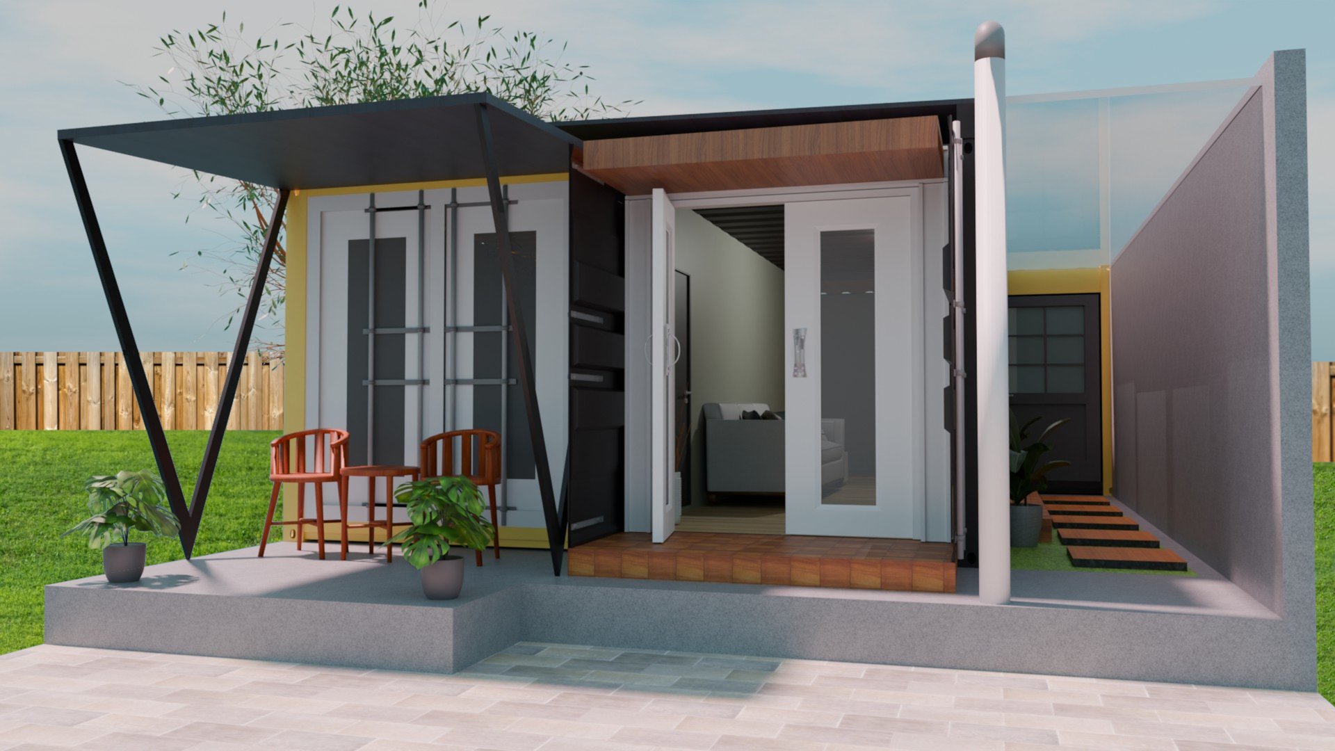 Modern container house facade