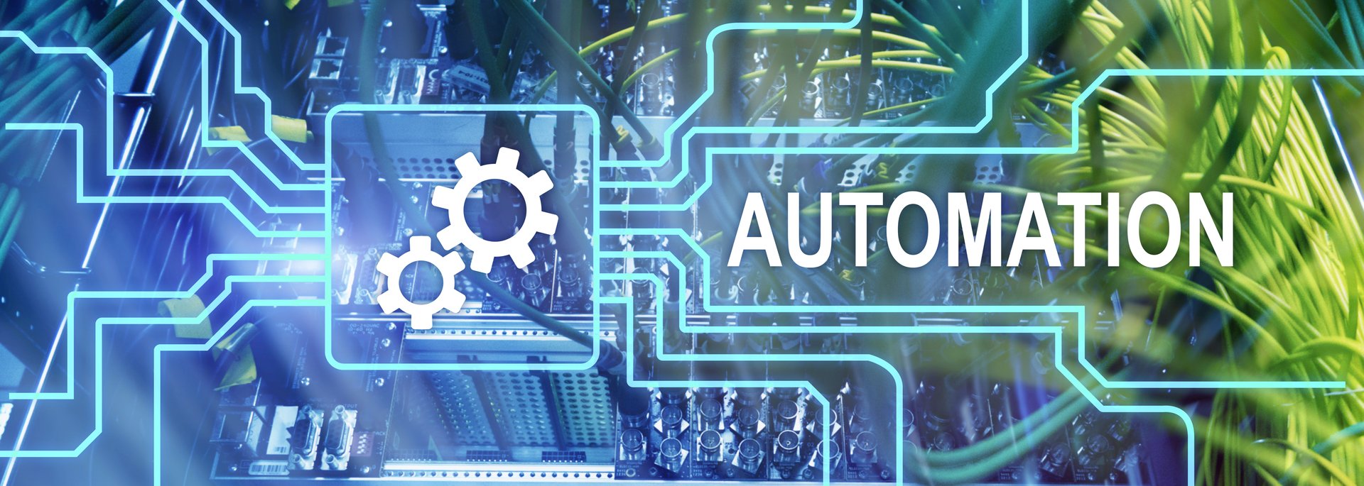 Automation of business Process and innovation technology in manufacturing. Internet and technology concept on server room background