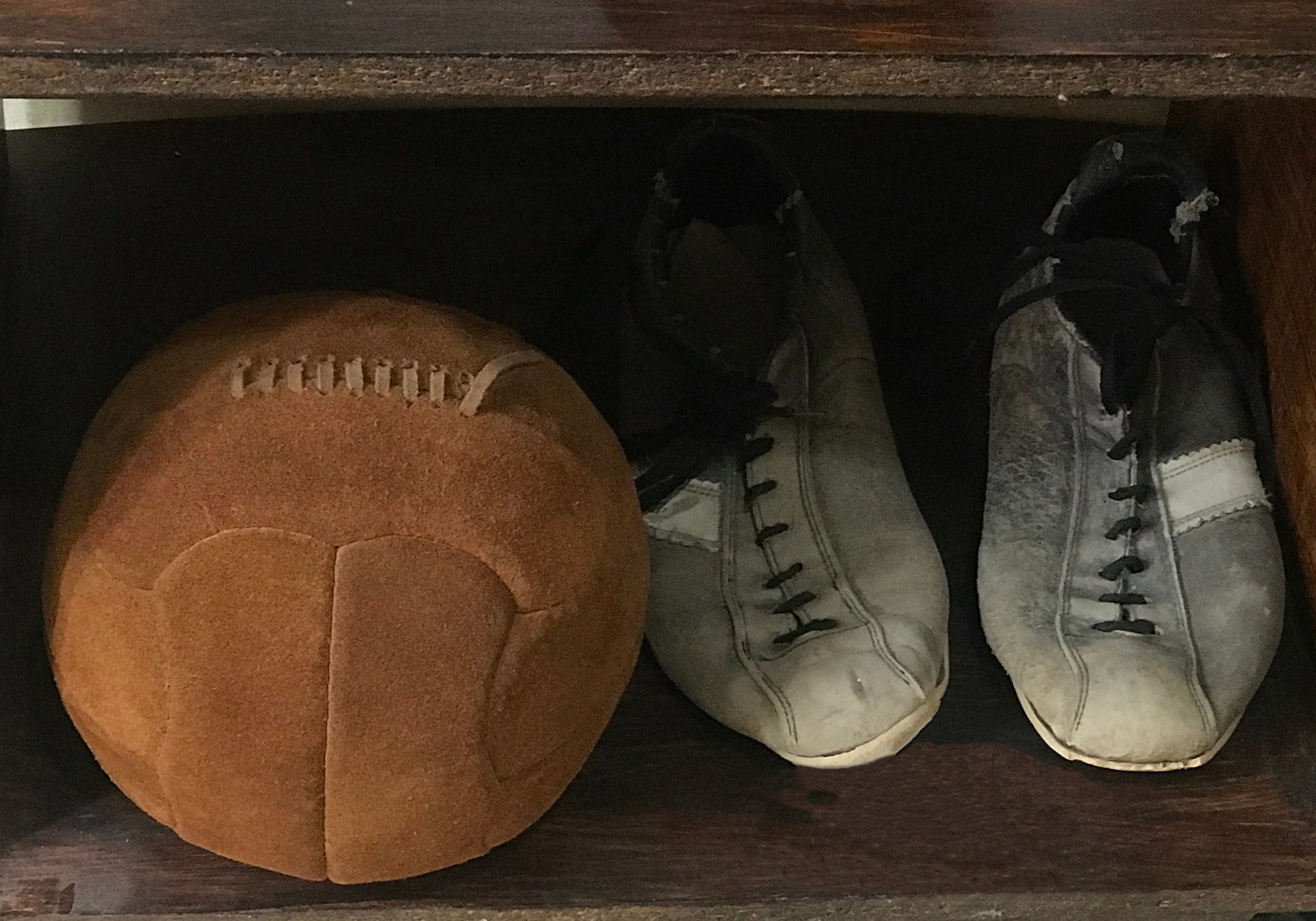 old leather soccer ball. vintage object