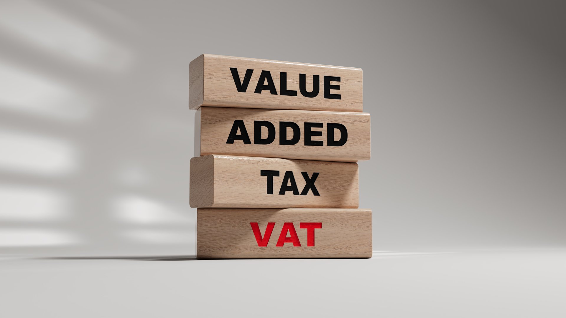 VAT - Value Added Tax symbol. wooden blocks with word VAT. Business and Value Added Tax concept. wooden blocks. Copy space.3D rendering on white background.