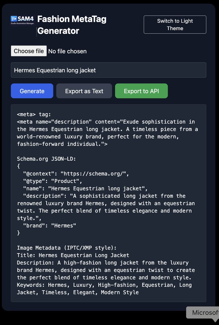 AI Meta Tagging interface screenshot
