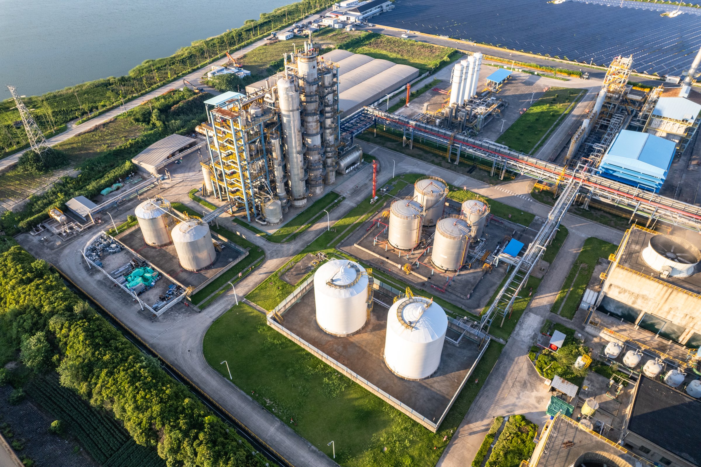 aerial view of oil refinery