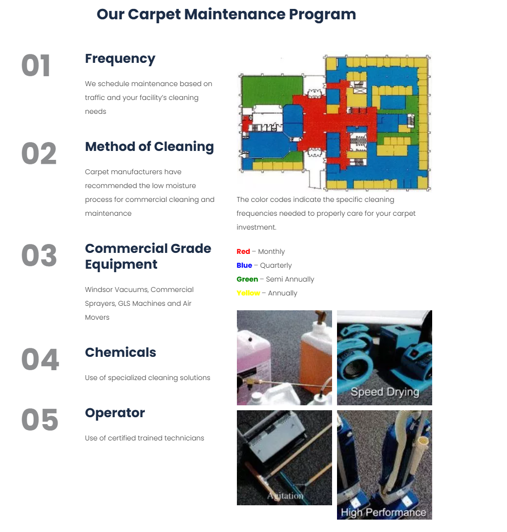 Carpet maintenance program schedule and services