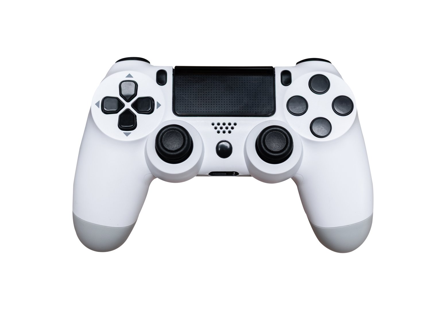 White gaming controller bluetooth joystick isolated on white background.