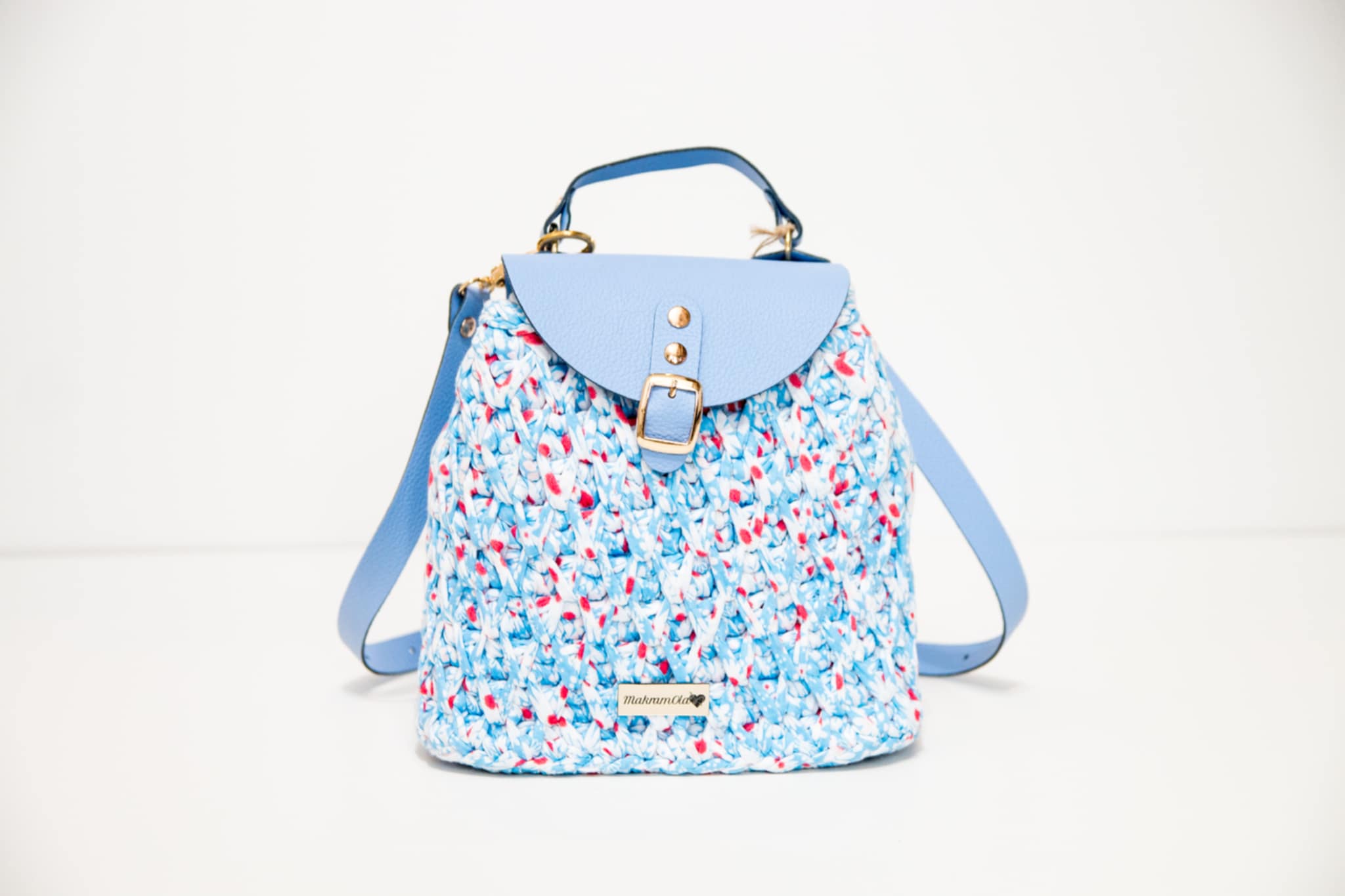 Plecak Błękitny w czerwone drobinki