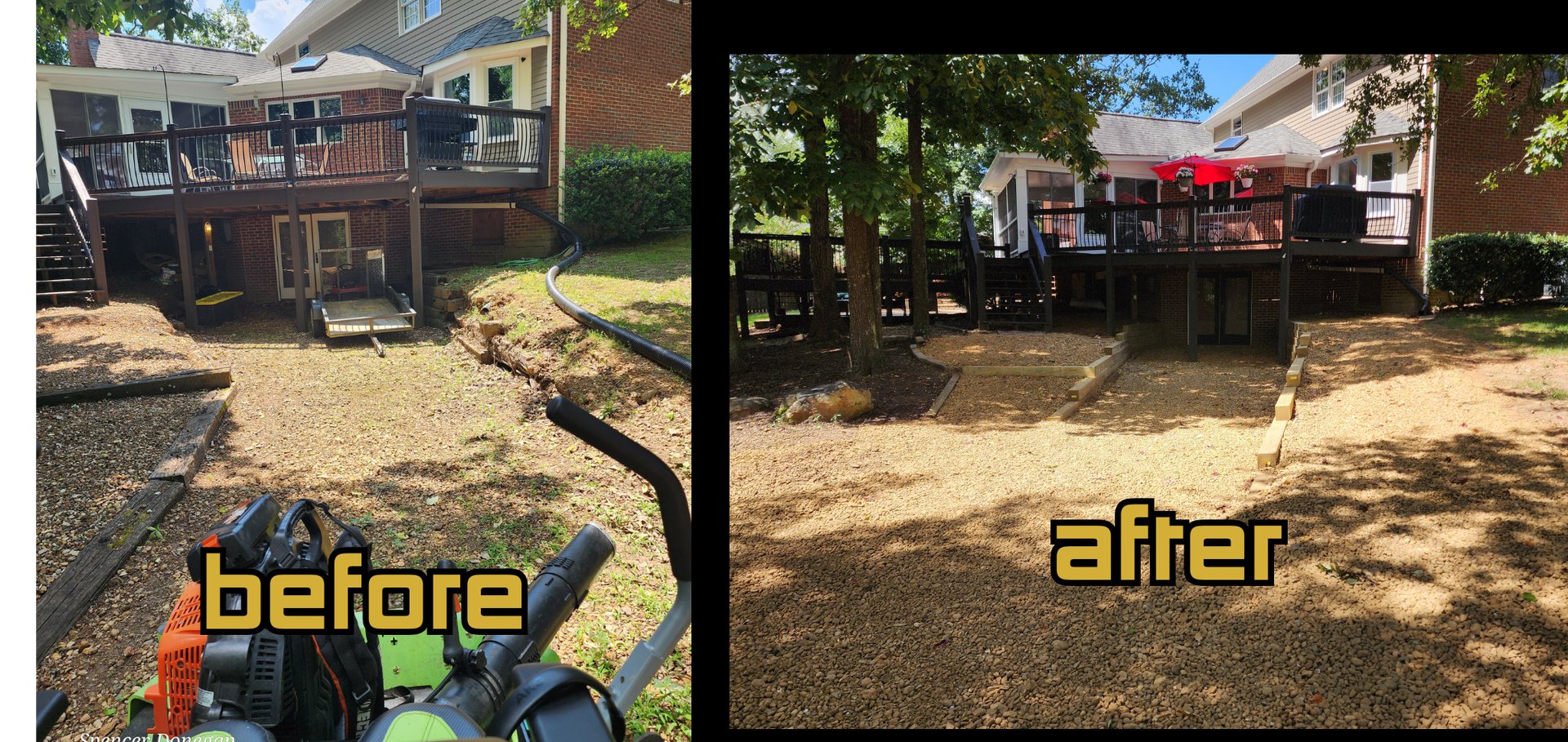 Retaining Wall, River Rock Before and After - Complete wall replacement and river rock installation