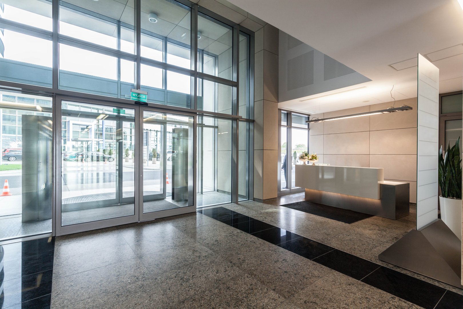 Entrance and reception in a new contemporary office building