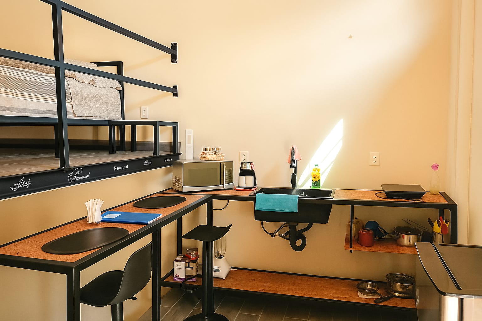 Cocina equipada con ventana y luz natural