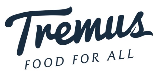 Logo of Tremus with the slogan Food for All in bold script font.