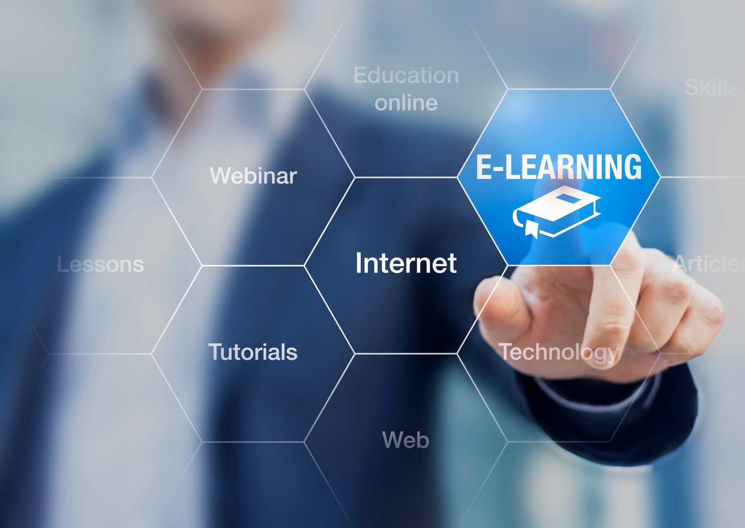 E-learning concept with a teacher presenting online education program