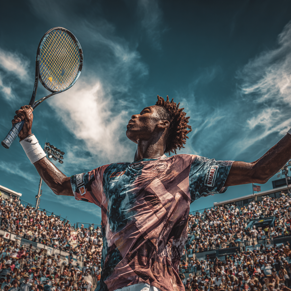 Young Black tennis player making game-winning shot