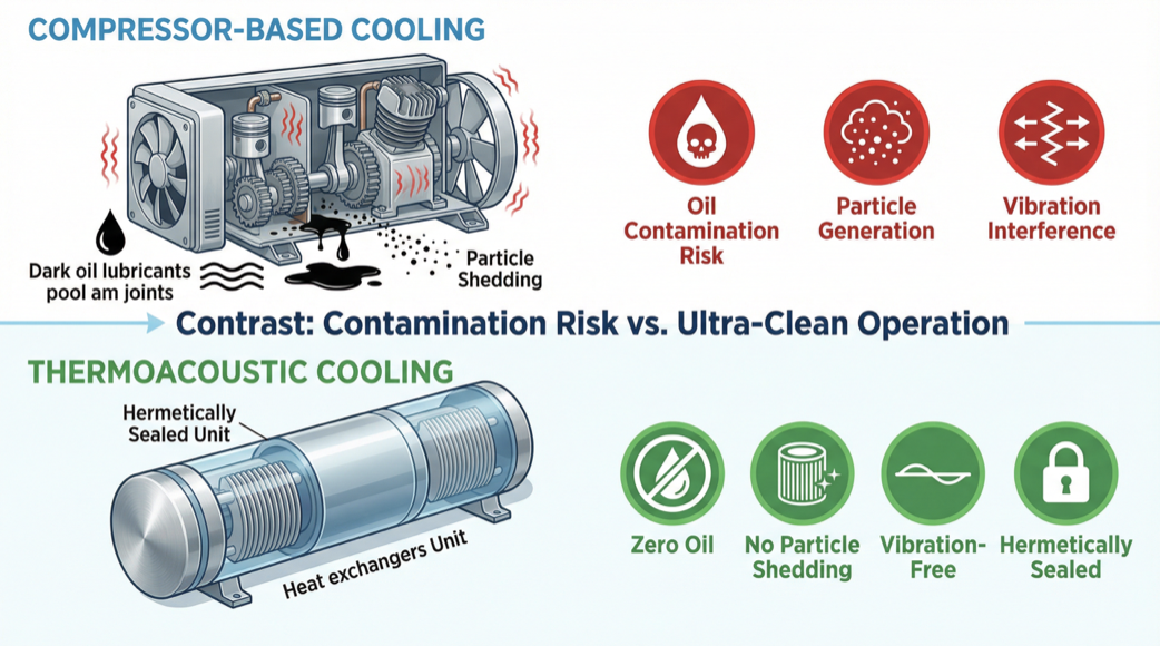 Medical device clean room with thermoacoustic HVAC system