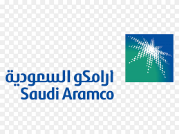 Logo of Saudi Aramco featuring Arabic and English text with a blue and green starburst design.