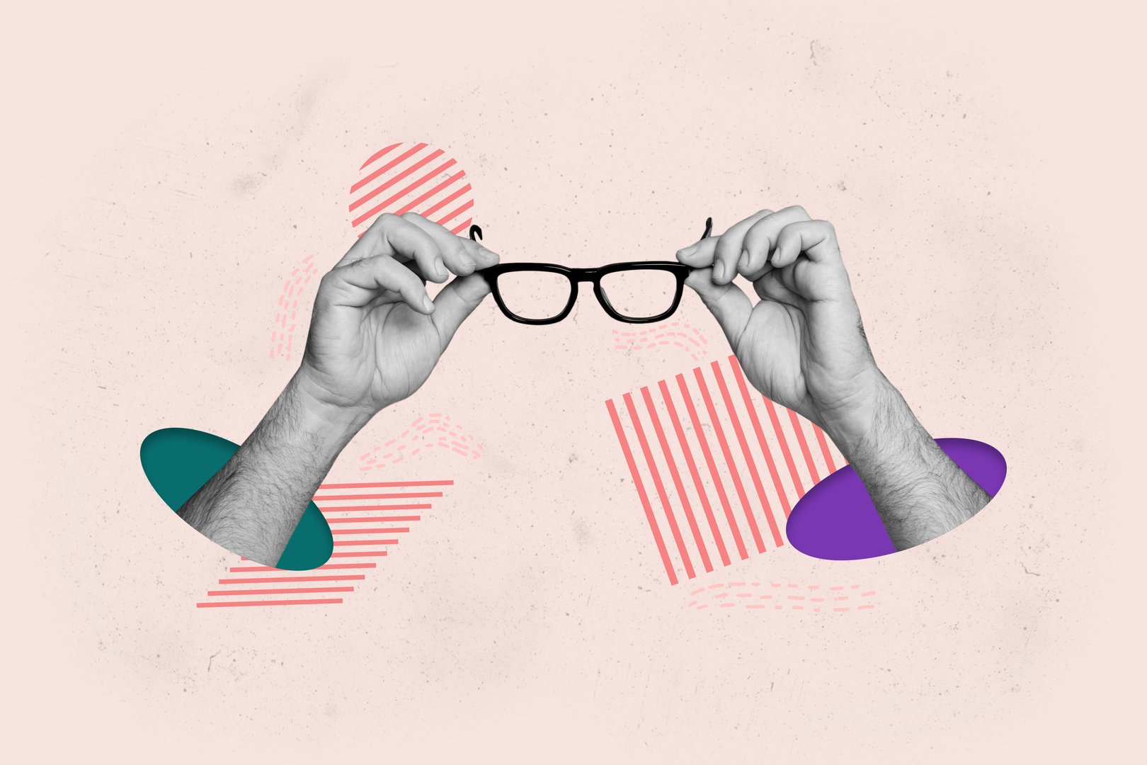 Creative collage picture eyeglass look observe watch vision eyesight oculist ophthalmologist supervision drawing background.