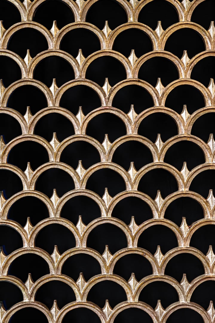 Black and Gold Ornate Scallop fish scale scallop art deco pattern photograph abstract background