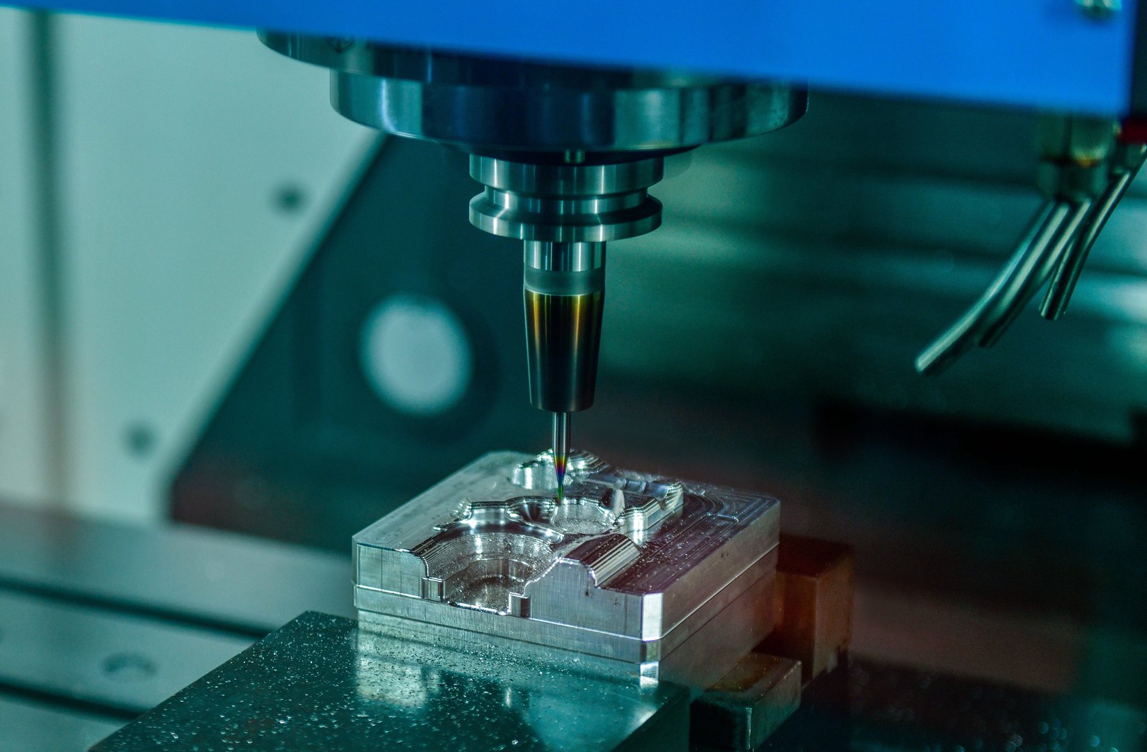 CNC lathe milling machine cutting the metal part , The hi-technology parts manufacturing
