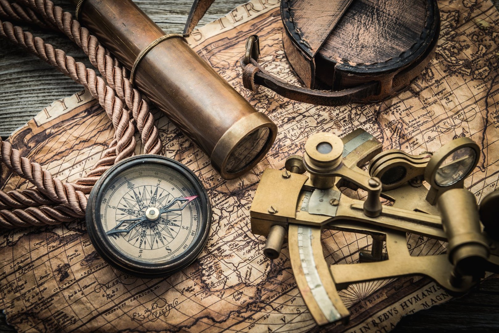 vintage marine still life with compass and old map