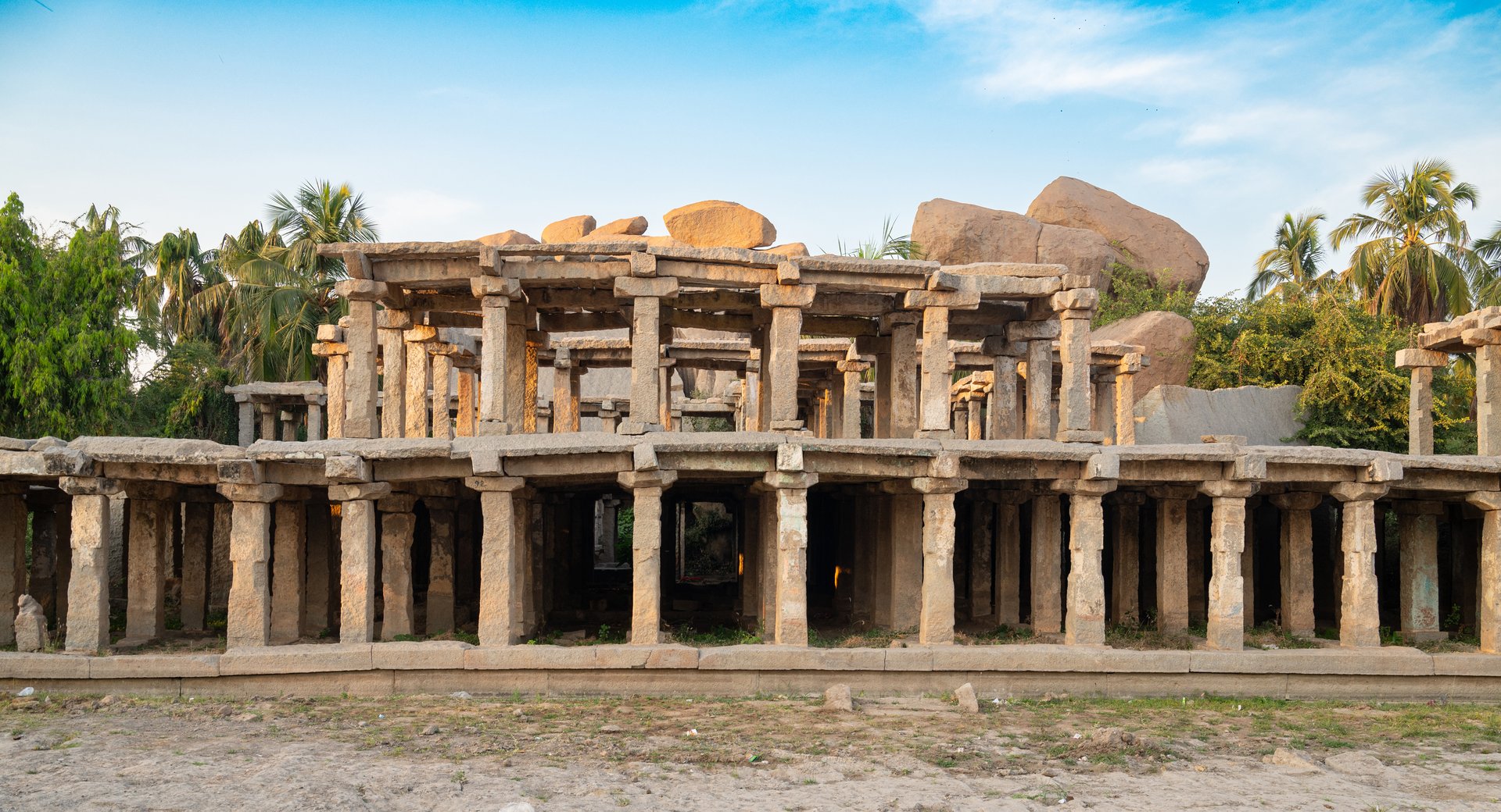 Ruin in Hampi, South India, ancient Vijayanagara Empire, hindu culture and religion at Tungabhadra river