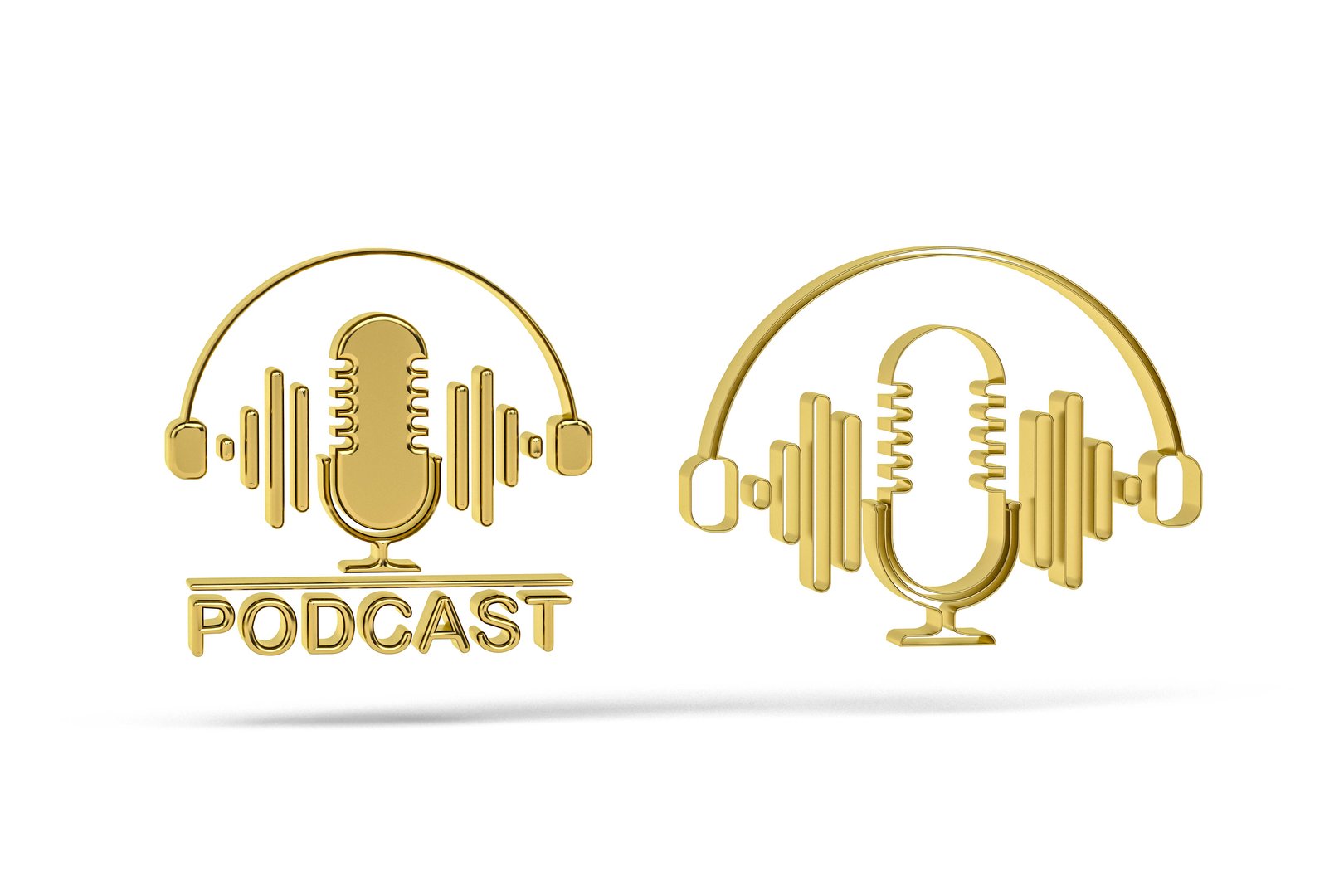 Golden 3d podcast icon isolated on white background - 3D render