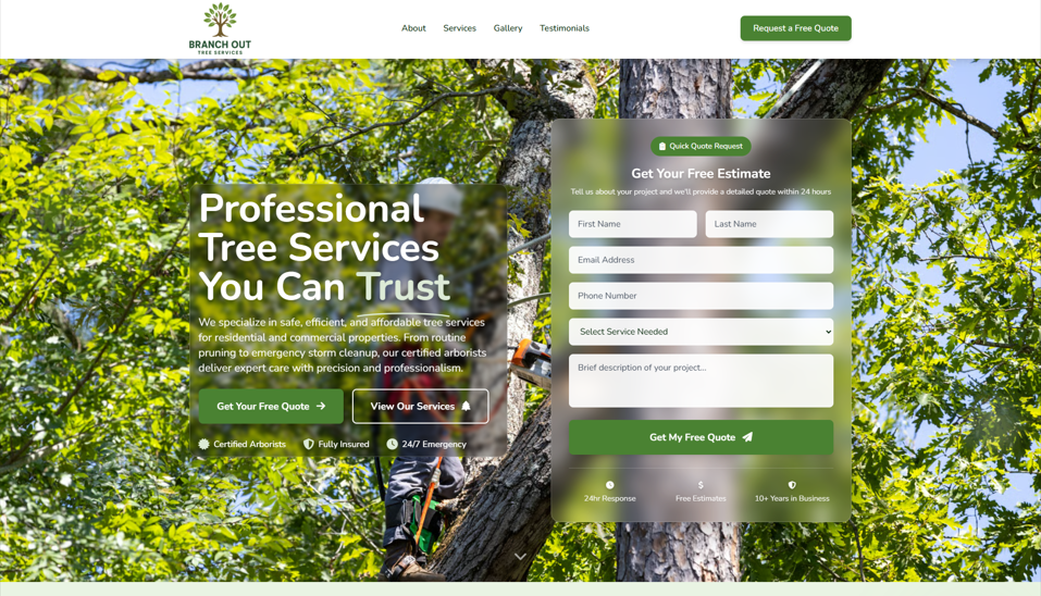 Branch Out LLC Tree Services Website - Charlotte Local Business Web Development