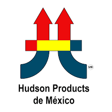 Logo of Hudson Products de México featuring bold red arrows and a yellow bar between two blue shapes.