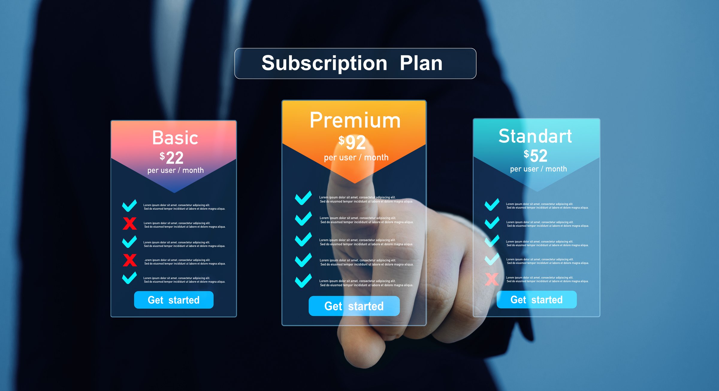 Subscription plan option. Subscription plan offers exclusive access to premium content, special discounts, and priority support.Paid online service subscription plan