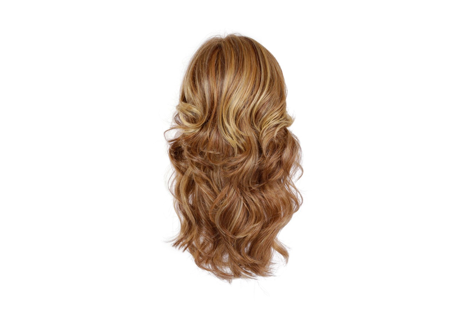 Women Brown Color Fashionable Long Hair Wig On Isolated White Background . Close Up