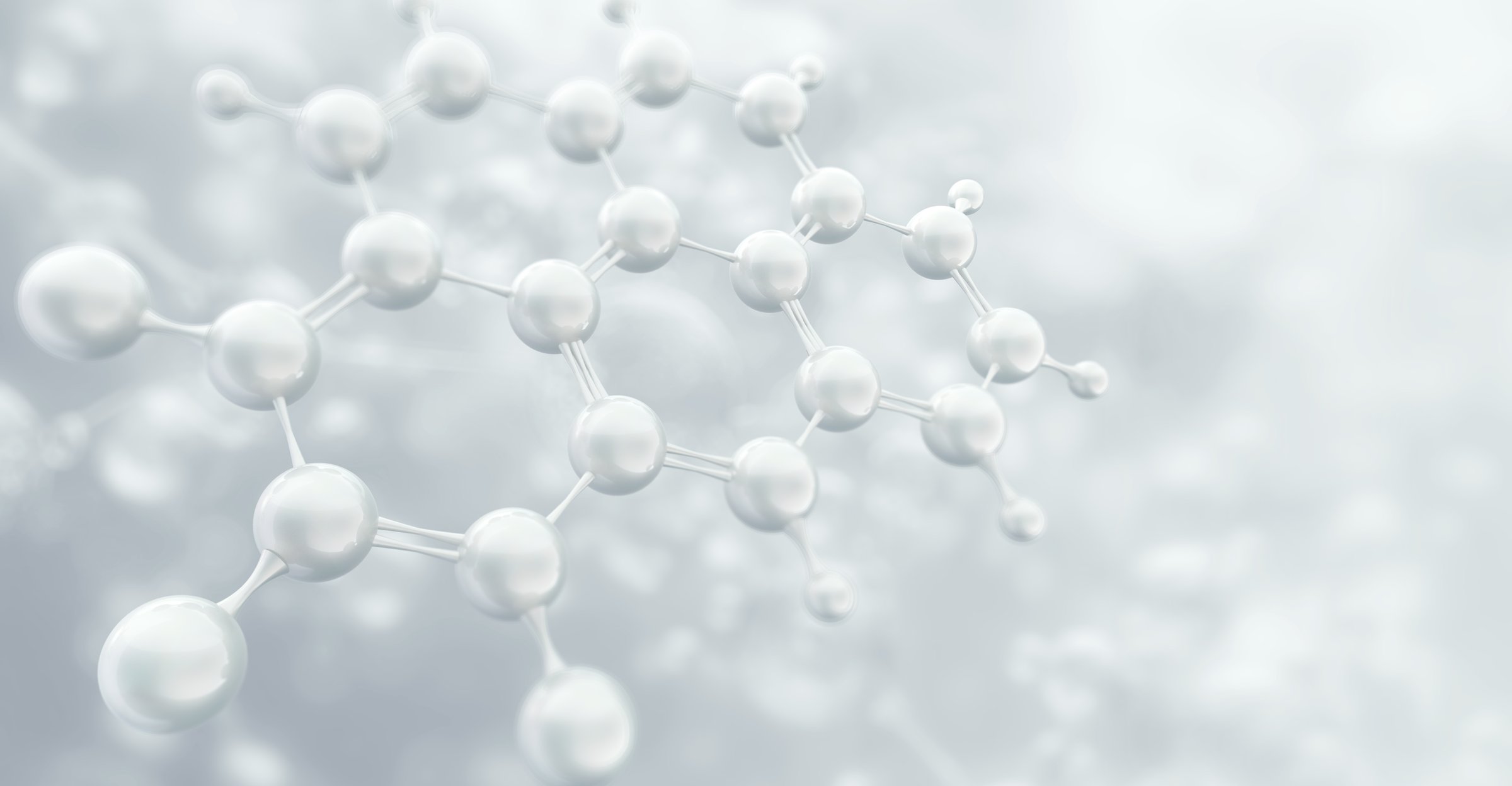 Cosmetic essence molecular structure. Collagen serum gel molecules, atoms. Facial care cream, hyaluronic acid, skin beauty, hydration, moisturizer, anti-aging. Skincare, hair, nails health, 3D design