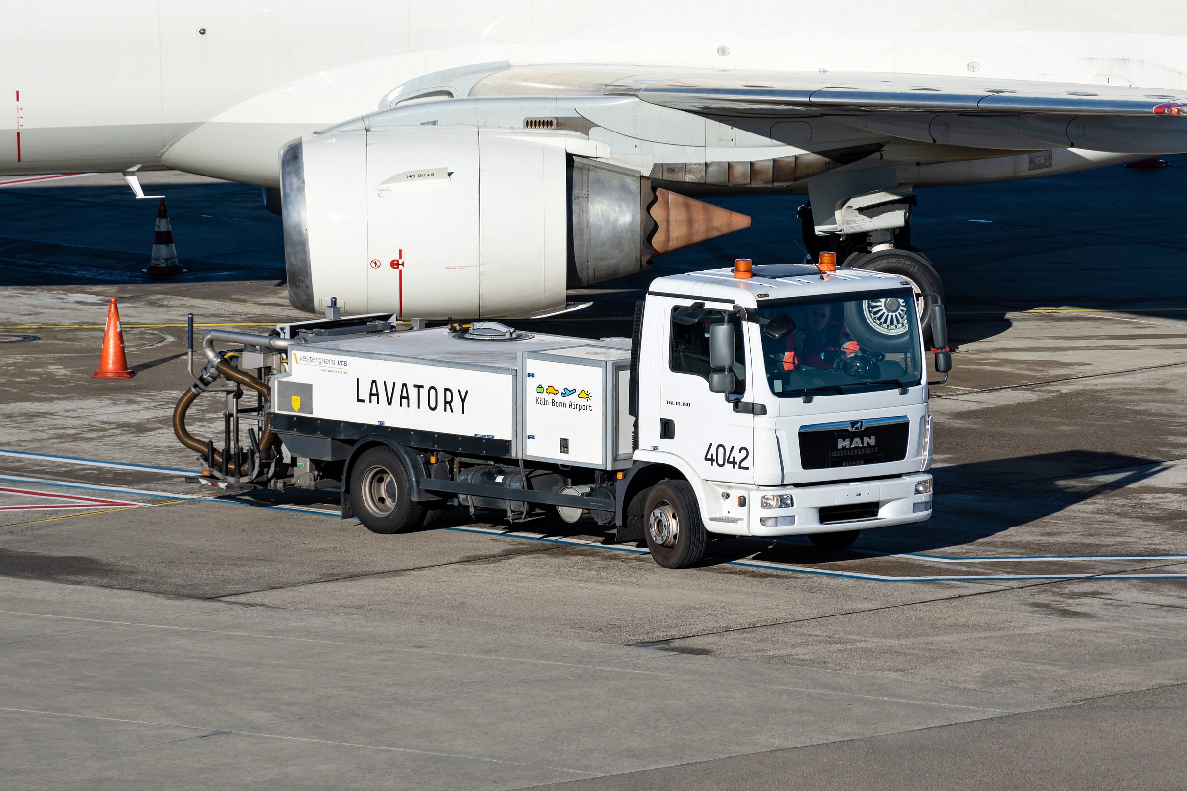 Cologne, Germany - November 13, 2022: lavatory truck at Cologne Bonn Airport