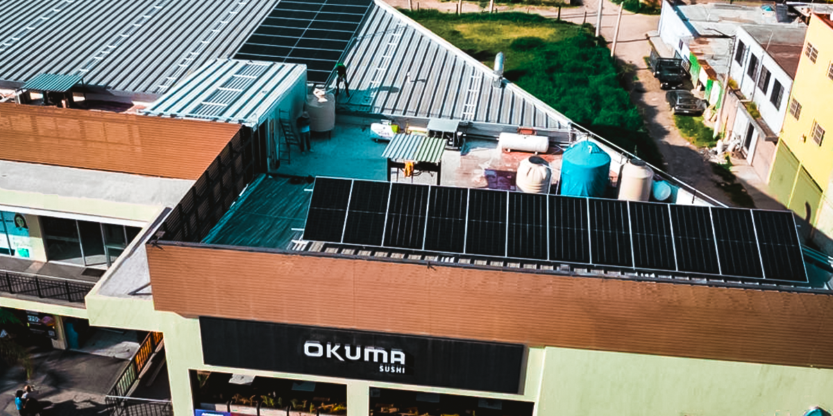 Okuma Sushi restaurant building with solar panels