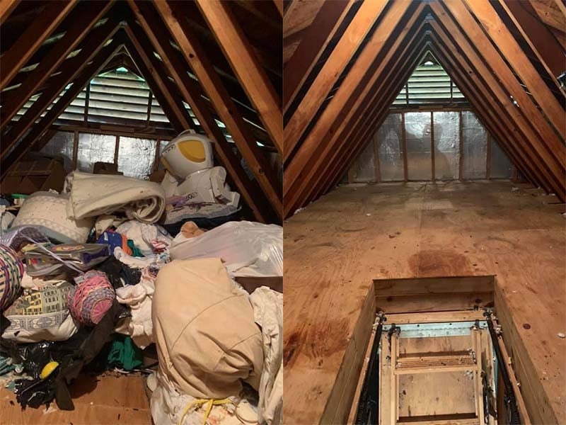 Complete attic cleanout before and after transformation - expert junk removal