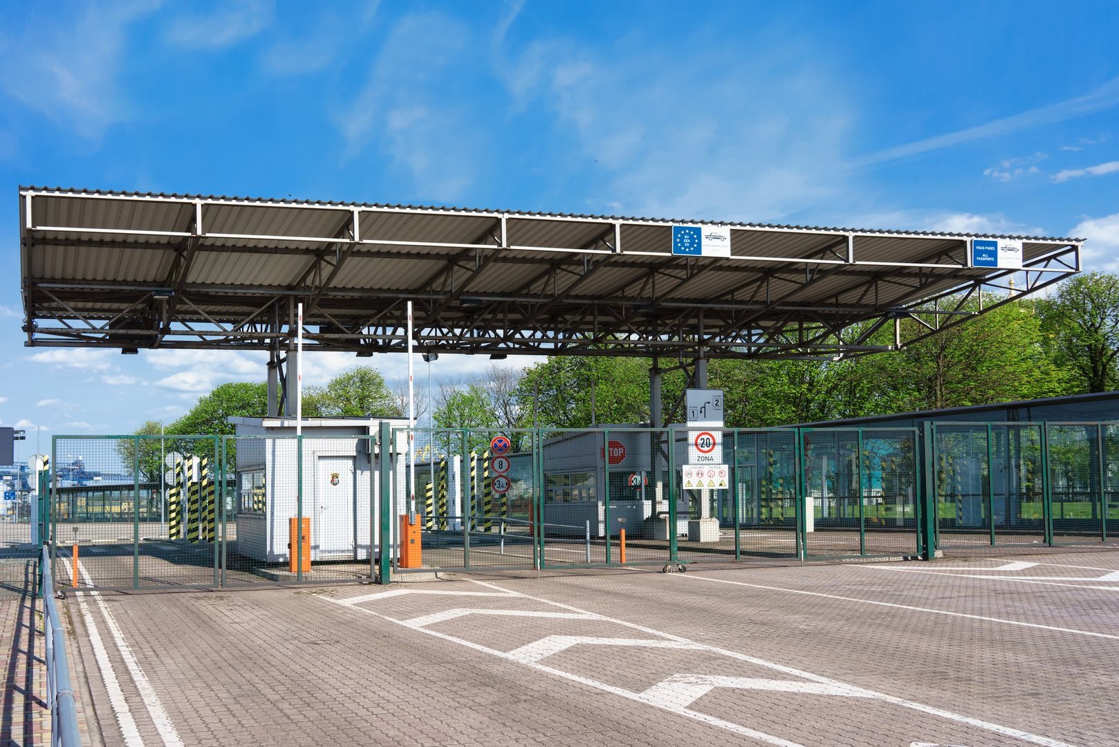 Customs Zone at the Ferry terminal in Ventspils of Latvia. Ventspils is a city in the Courland region of Latvia. Latvia is one of the Baltic countries.