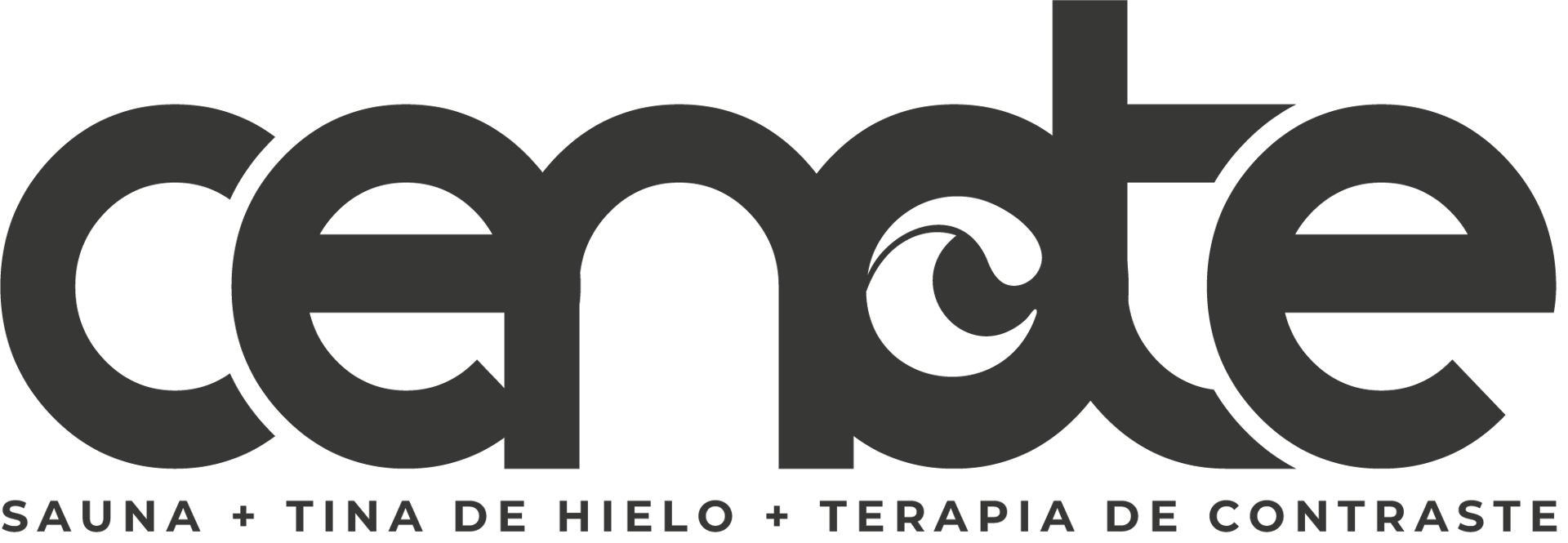 Logo with the text 'cenote Sauna + Tina de Hielo + Terapia de Contraste' in bold black letters.