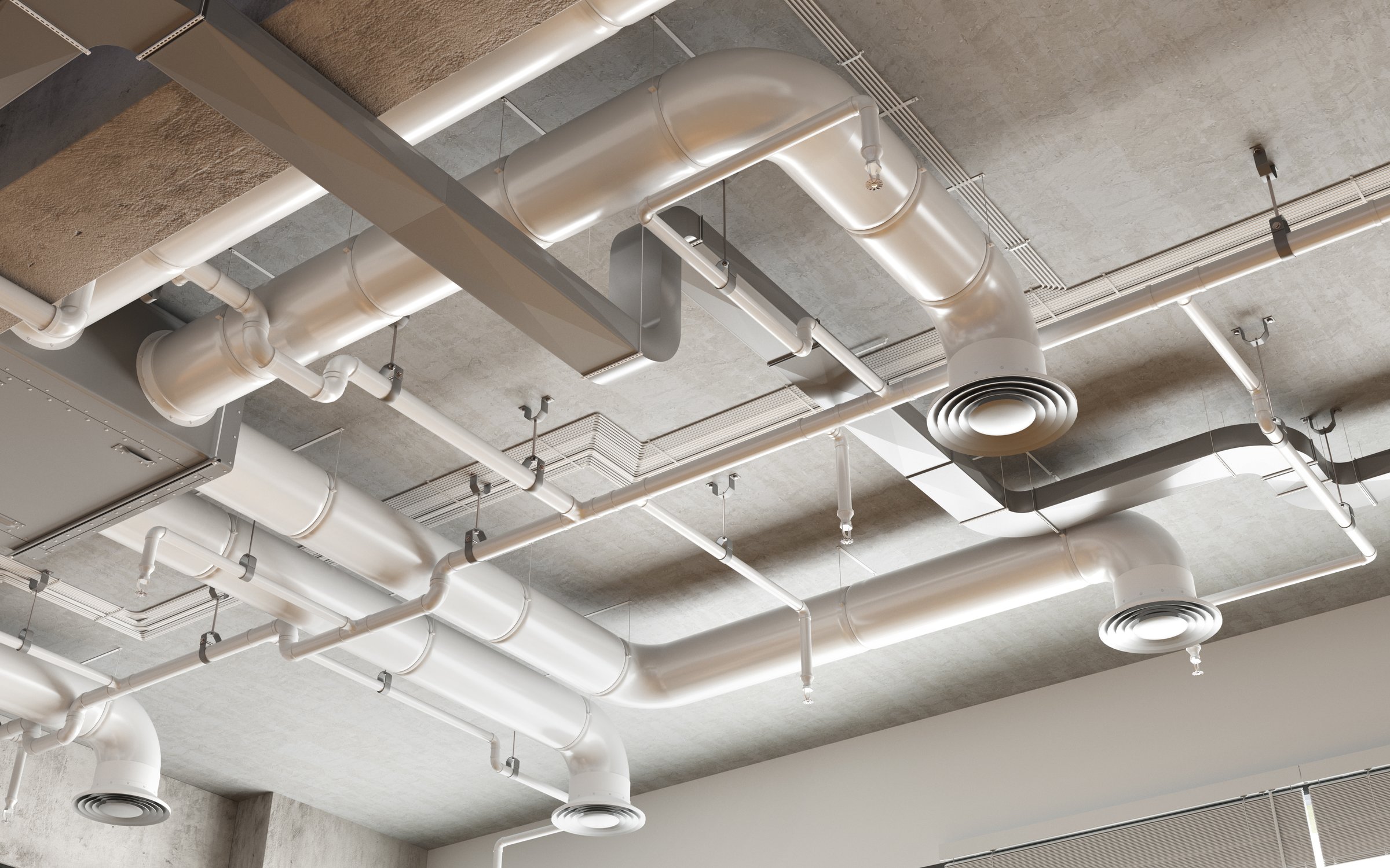 Commercial HVAC ductwork ventilation pipes