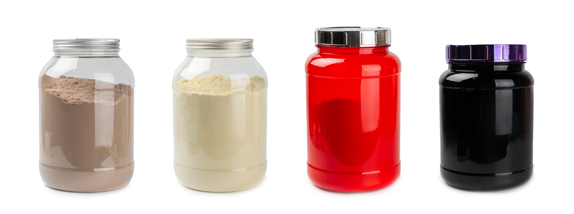 Protein powder.protein shake isolated on white background.Shaker bottle with protein.Food supplement.Whey protein powder with shaker for mixing.Sports nutrition.Concept of sports and healthy lifestyle