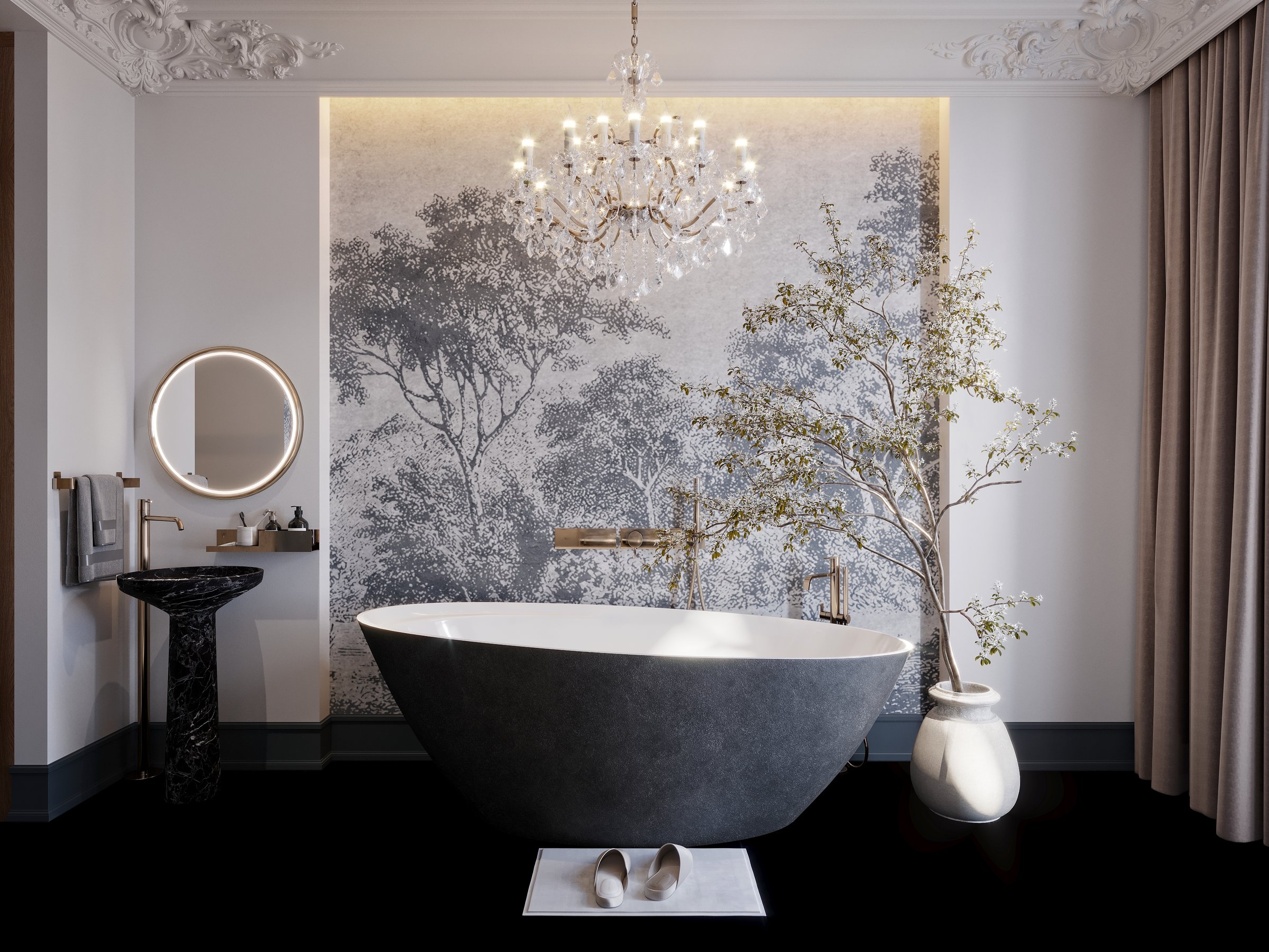 2d render luxury bathroom with a huge tub