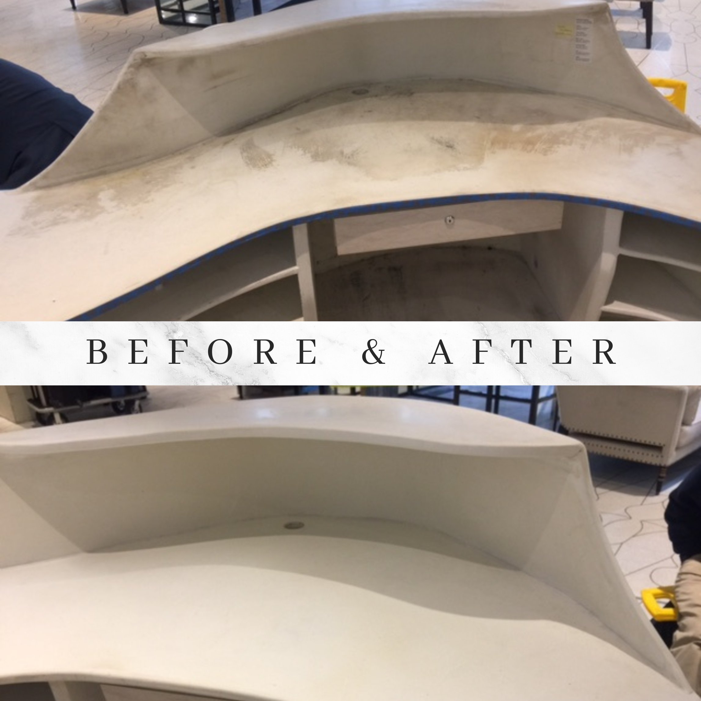 Before and after marble cleaning and honing