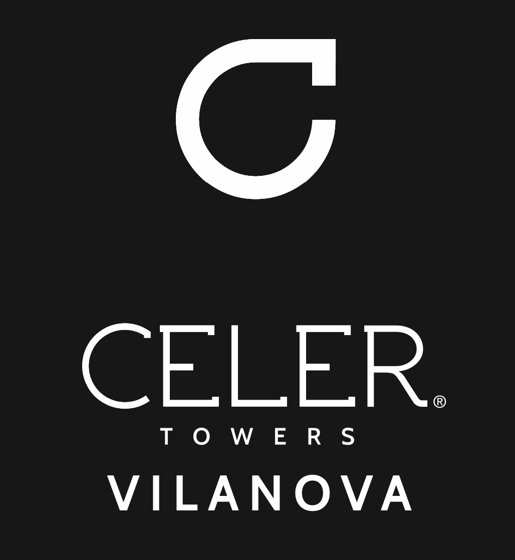 Logo on a black background with a stylized "C" and text "CELER TOWERS VILANOVA" in white.